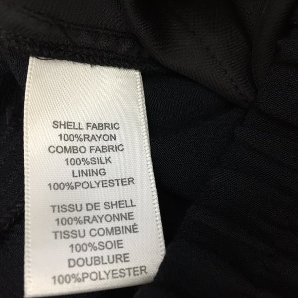 REBECCA TAYLOR Black Shiny Silk Tuxedo Trim Pull On Tapered Leg Soft Pant - Picture 3 of 10